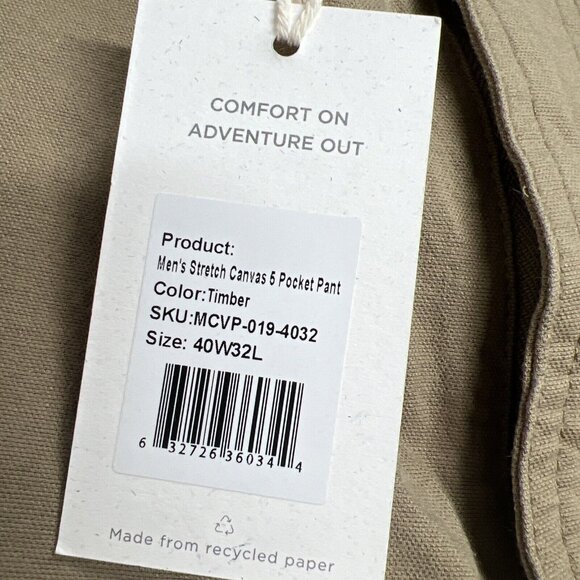 Free Fly Stretch Canvas 5 Pocket Men's Pants Timber Khaki Tan 40x32 - Picture 2 of 9